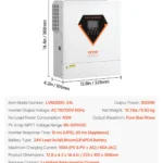 inversor híbrido solar vevor 3000 w — 24 v dc → 110/120 v ac