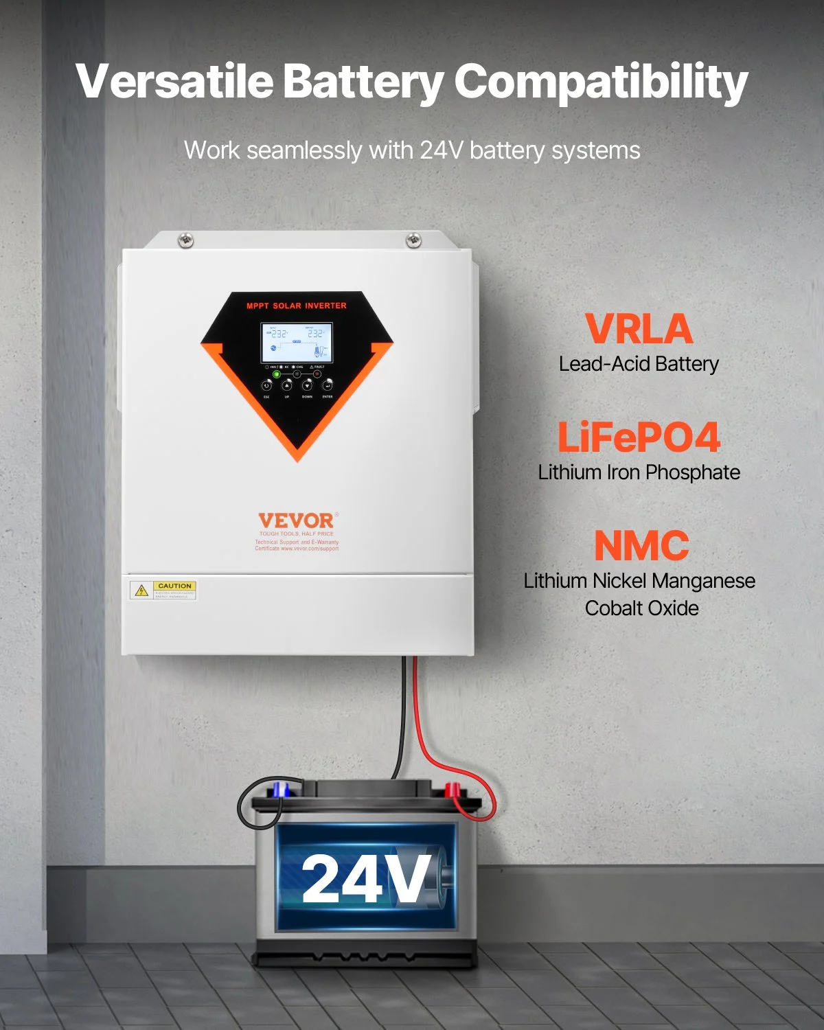 inversor híbrido solar vevor 3000 w — 24 v dc → 110/120 v ac