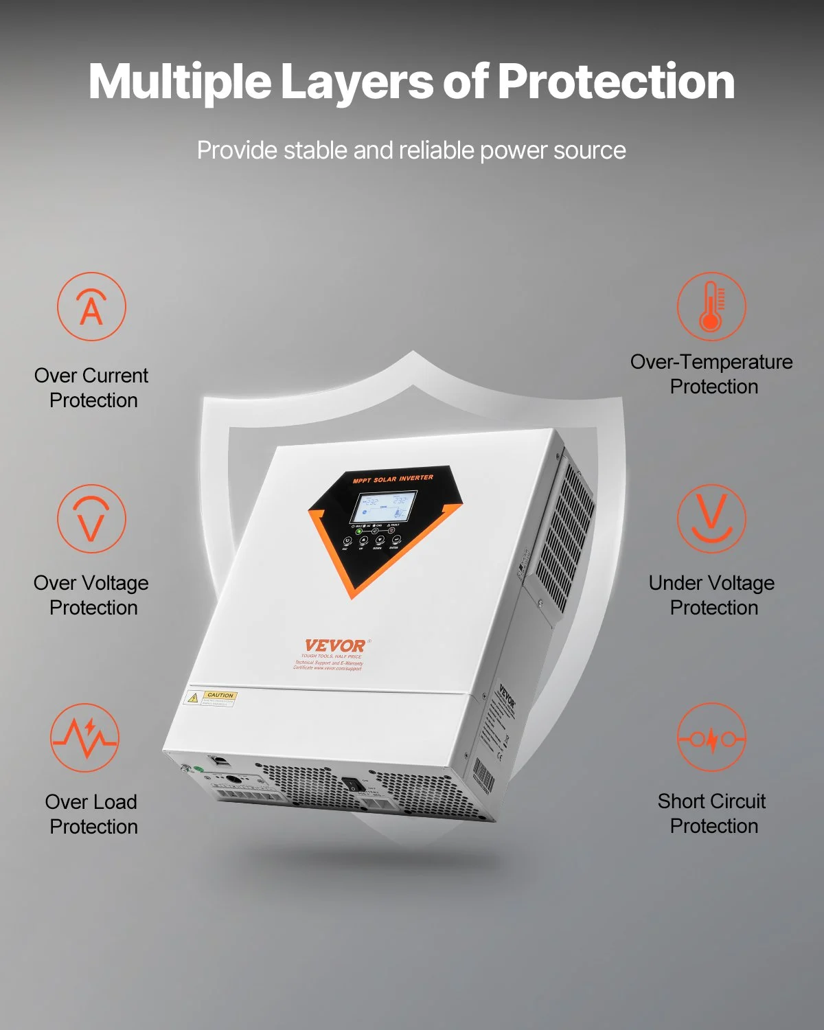 inversor híbrido solar vevor 3000 w — 24 v dc → 110/120 v ac