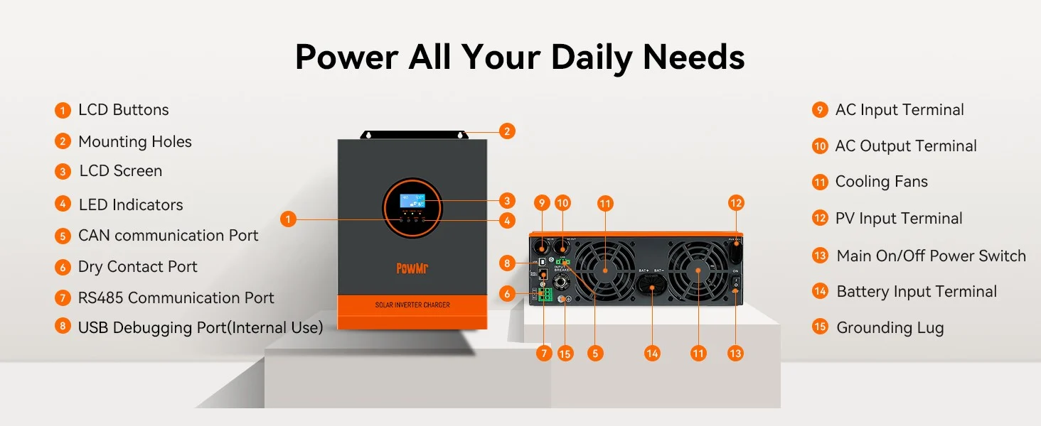 Inversor híbrido solar PowMr 3000W 24V MPPT 80A 110V 4 5458c082 2234 4f3e 9e8c 30dd851ac572