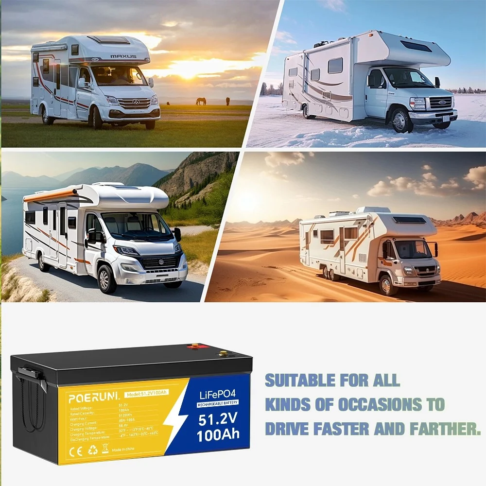 Batería LiFePO4 48V 100Ah POERUNI con BMS 8 57 6