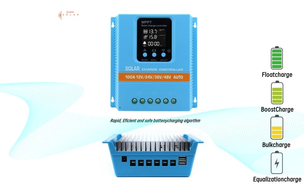Controlador de Carga Solar MPPT 100A 12V/24V/36V/48V con Pantalla LCD 1 SA1