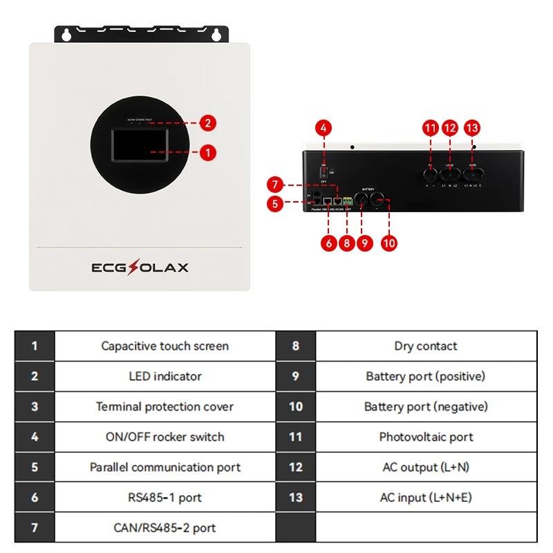 ECGSOLAX 7KW Hybrid Solar Inverter 48V 110V 240V - Imagen 3