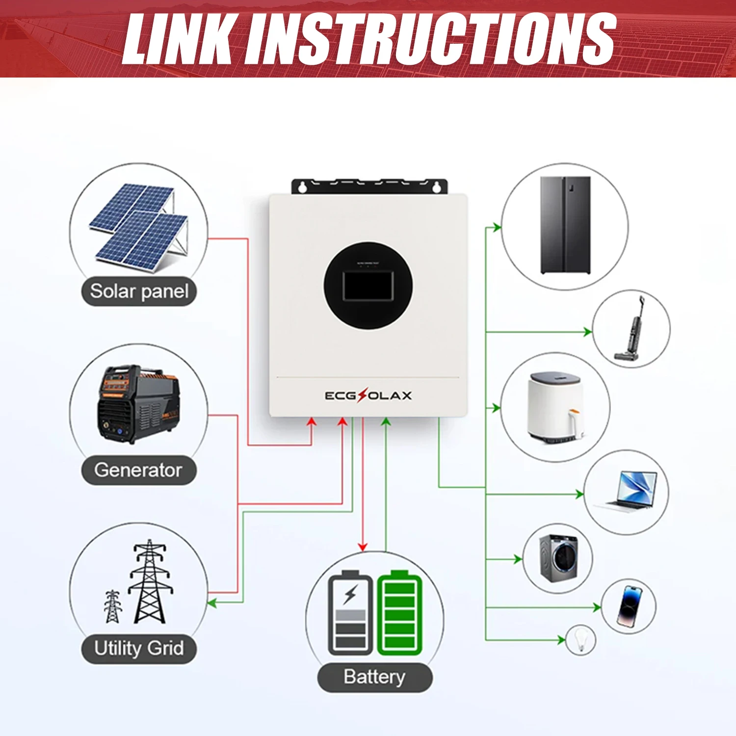 ECGSOLAX 7KW Hybrid Solar Inverter 48V 110V 240V - Imagen 2