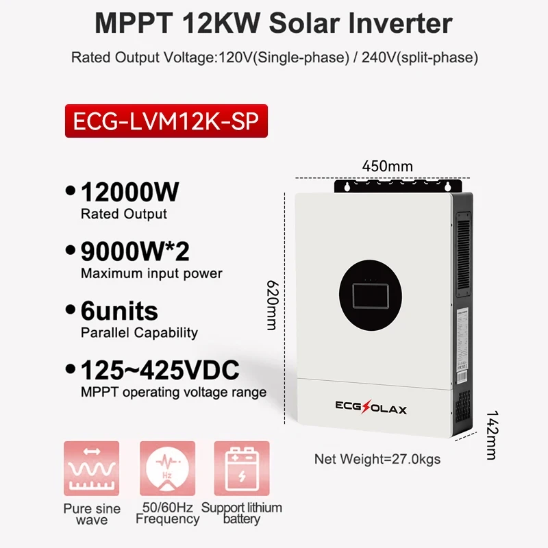 ECGSOLAX Inversor híbrido solar 12KW 48V 110V/240V 7 S86dbd370091842019ccd7412025d8aaan