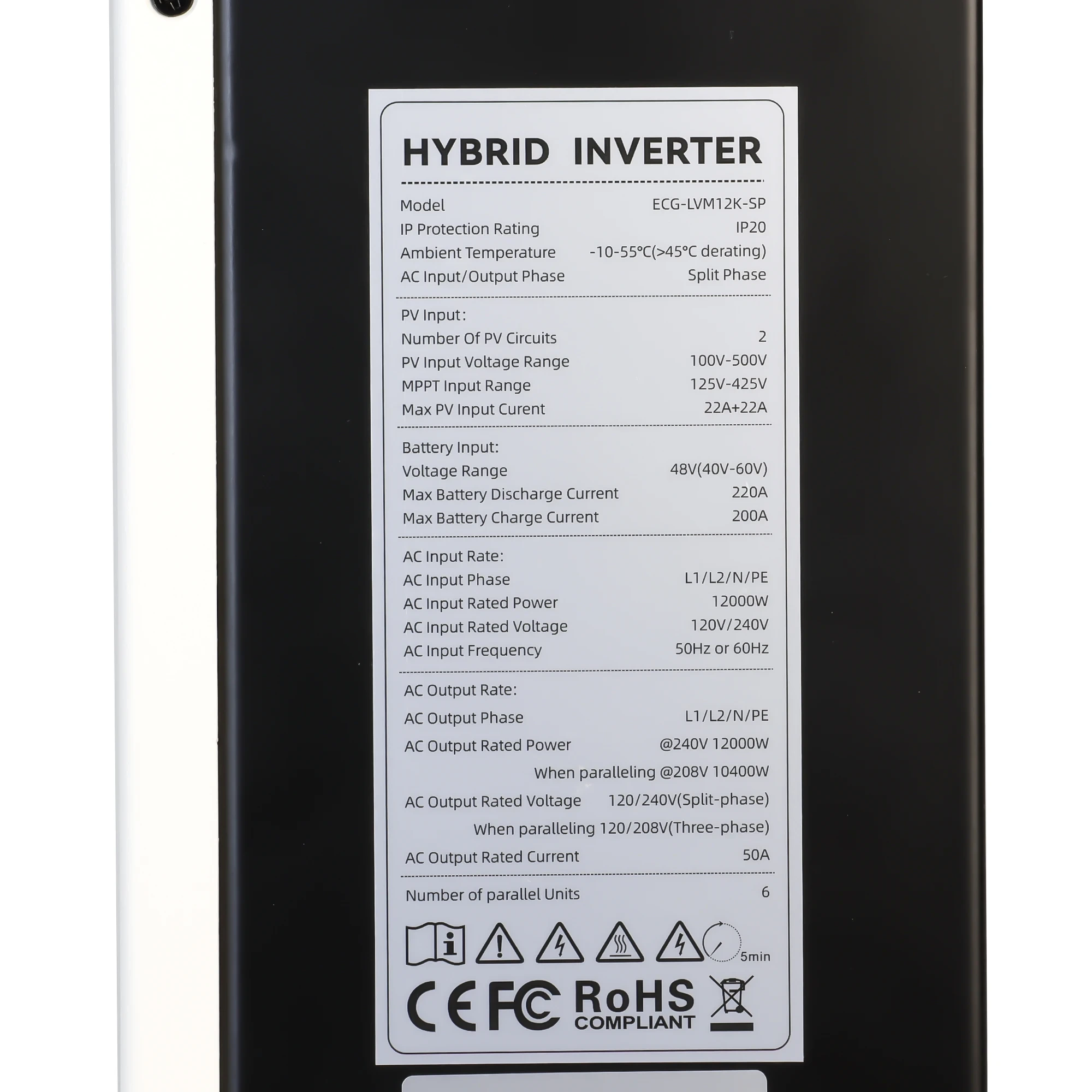 ECGSOLAX Inversor híbrido solar 12KW 48V 110V/240V 15 Sa5d29698dedb426db6c47c127fa4ec48E