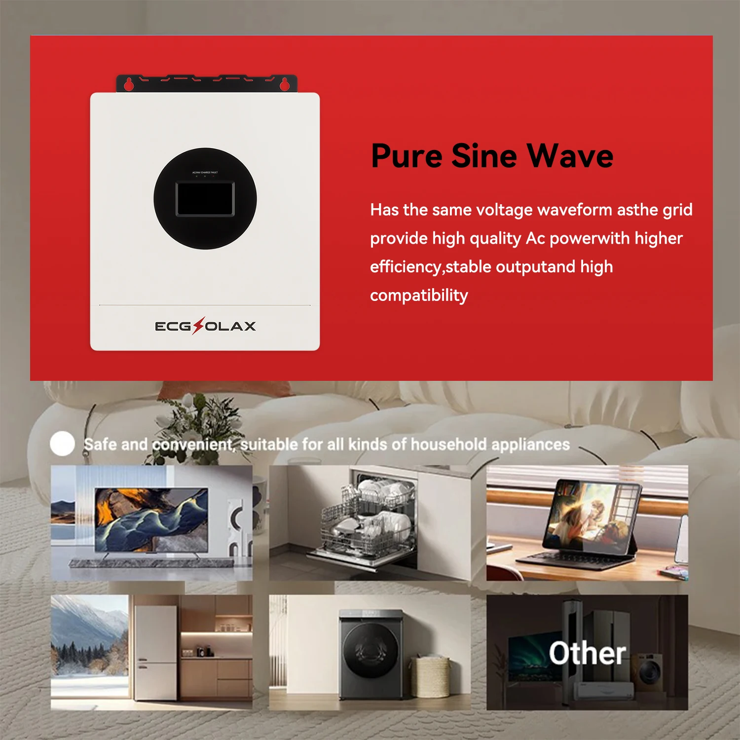 ECGSOLAX 7KW Hybrid Solar Inverter 48V 110V 240V - Imagen 4