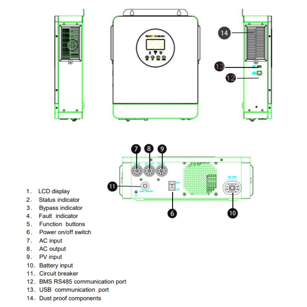 ECGSOLAX 24V 3KW Hybrid Solar Inverter 24V 120V - Imagen 6
